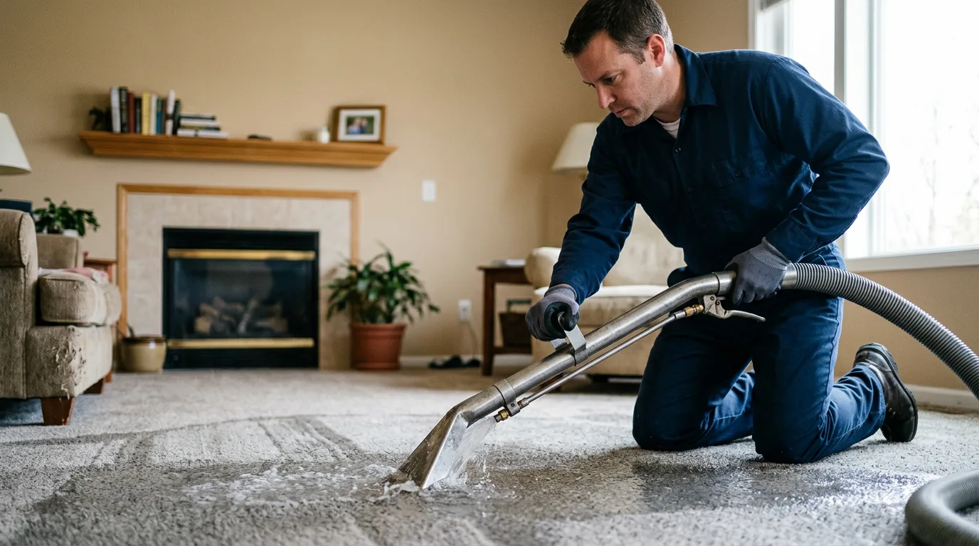 Water damage restoration technician working near Fontana, KS